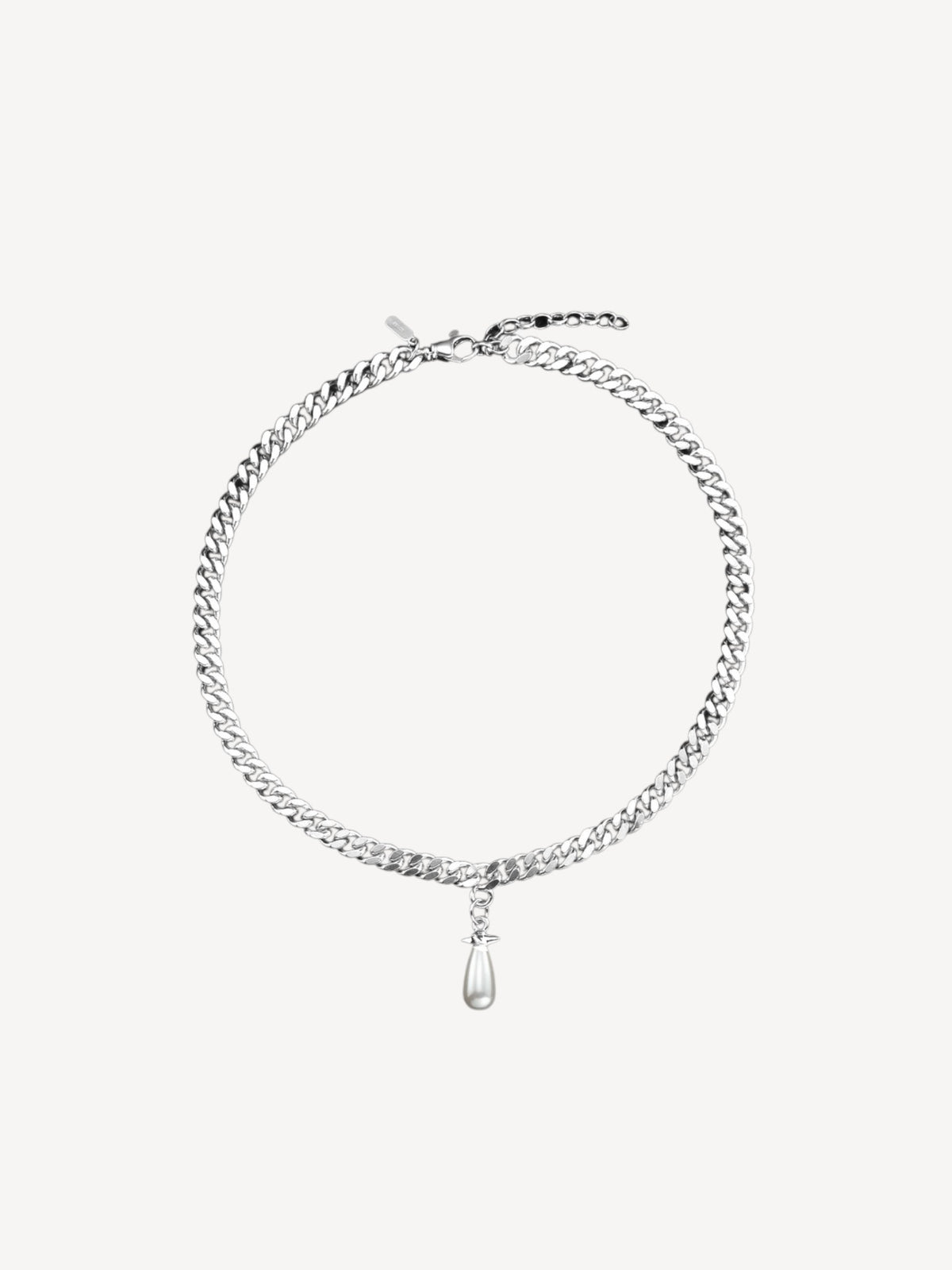 Chunky Chain Drop Pearl Necklace | Silver Glass Pearl