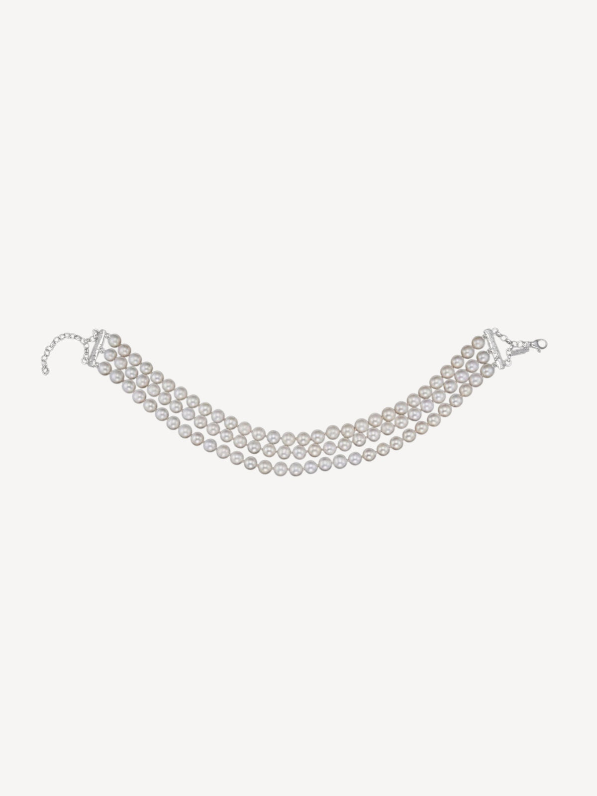 Pearl Choker 3 Strand | Silver Freshwater Pearls