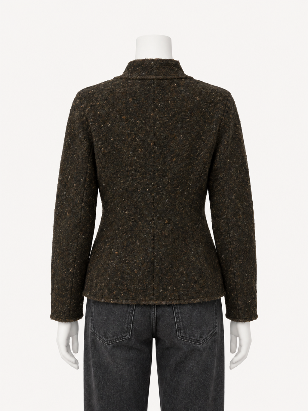 6397 Rawedge Jacket in Ebony on a white mannequin, back view