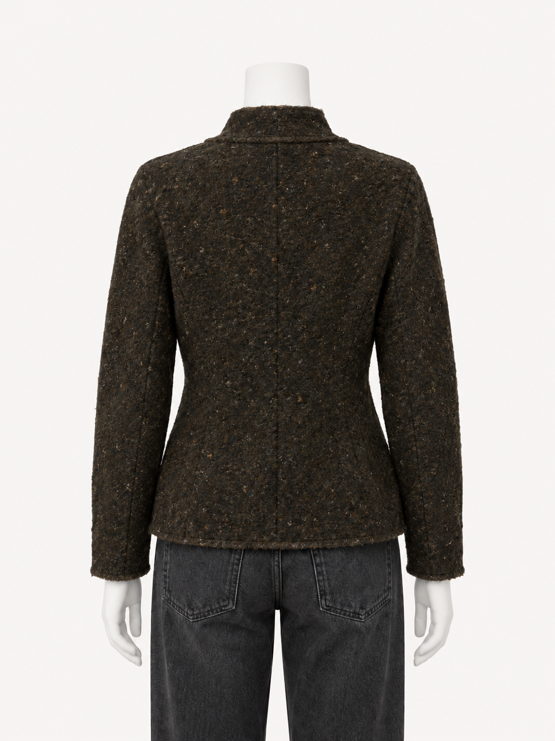 6397 Rawedge Jacket in Ebony on a white mannequin, back view