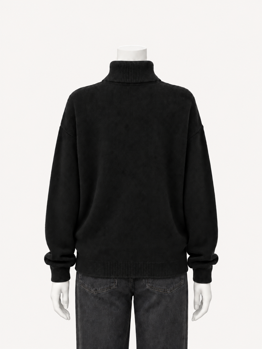 6397 Richter Sweater shown in black on a white mannequin, back view