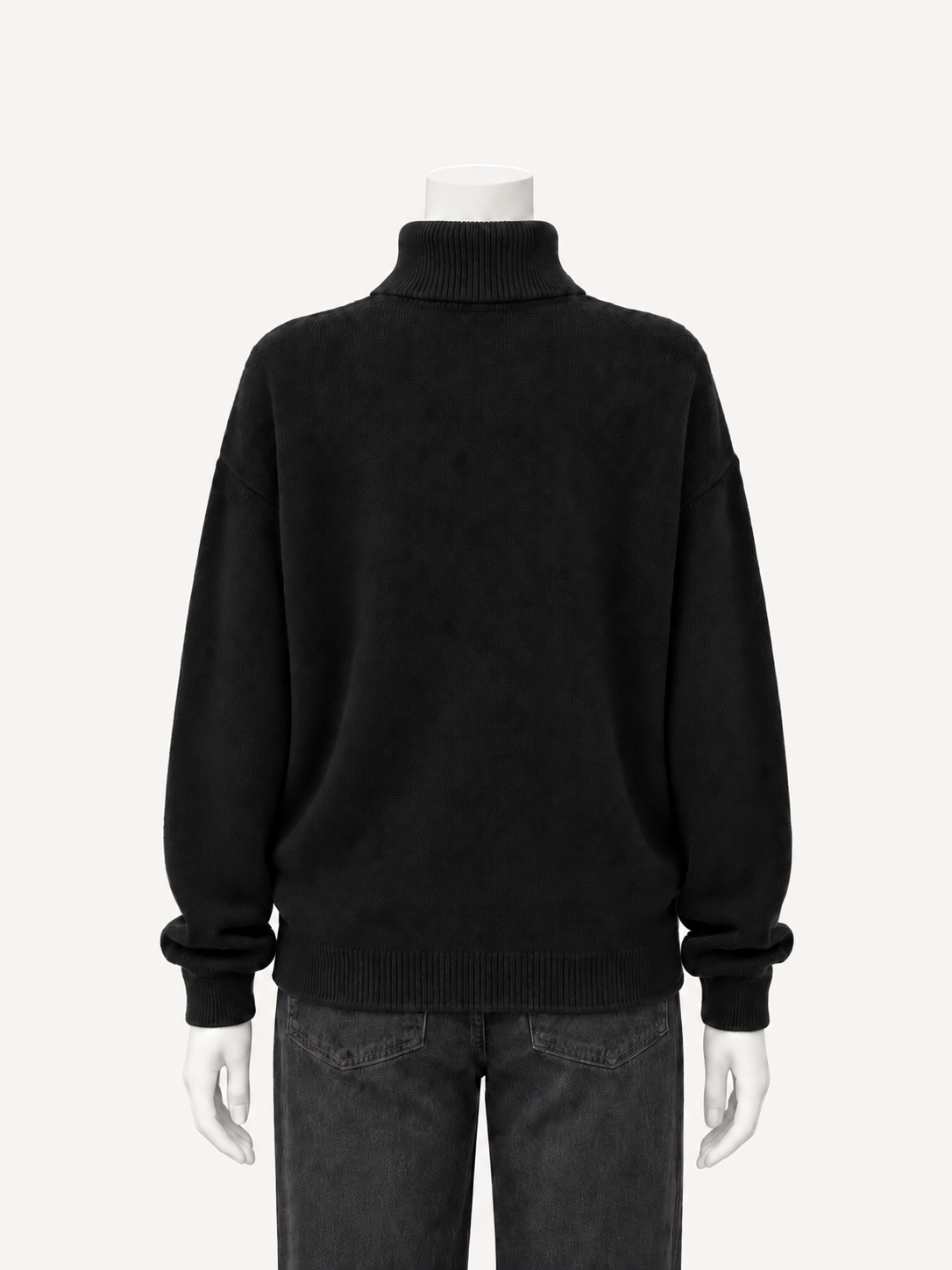 6397 Richter Sweater shown in black on a white mannequin, back view