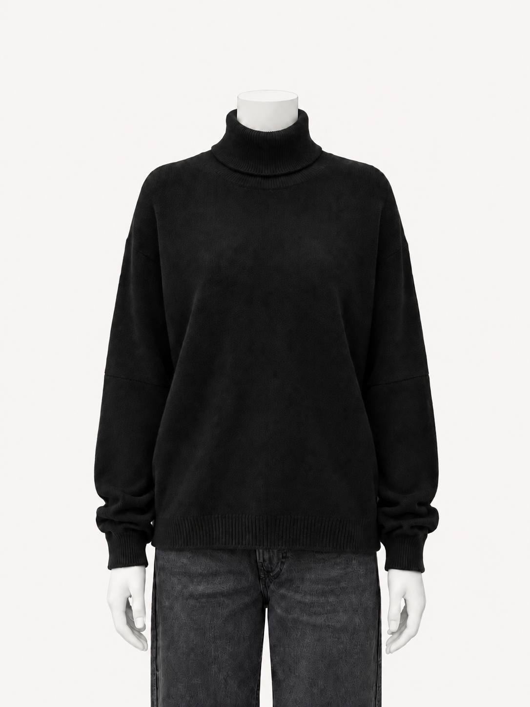 6397 Richter Sweater shown in black on a white mannequin, front view