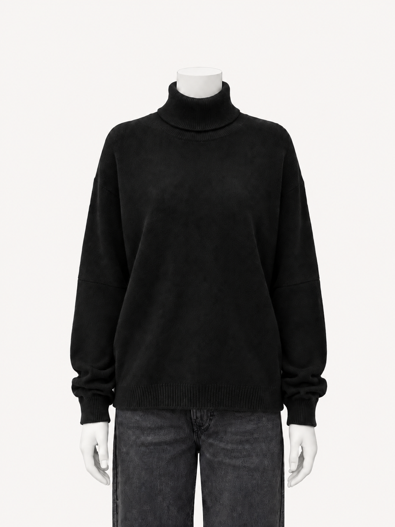 6397 Richter Sweater shown in black on a white mannequin, front view
