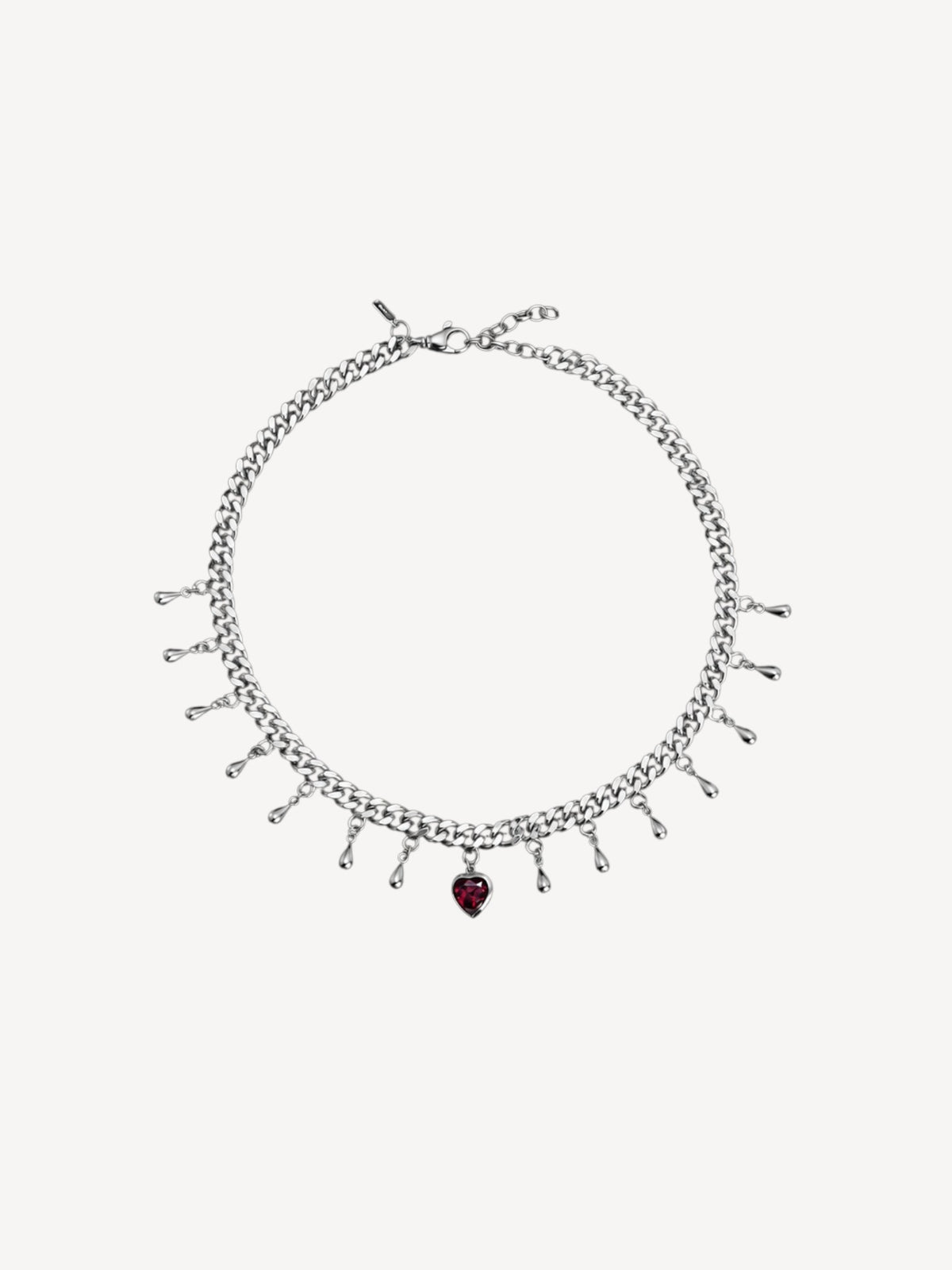 Drop of Heart Necklace | Silver | Red Garnet