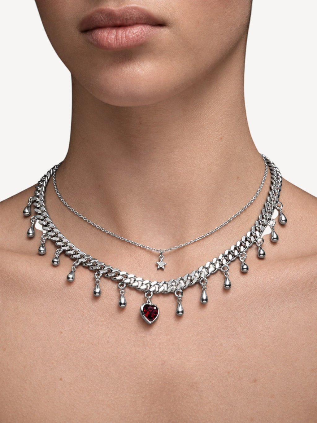 Drop of Heart Necklace | Silver | Red Garnet