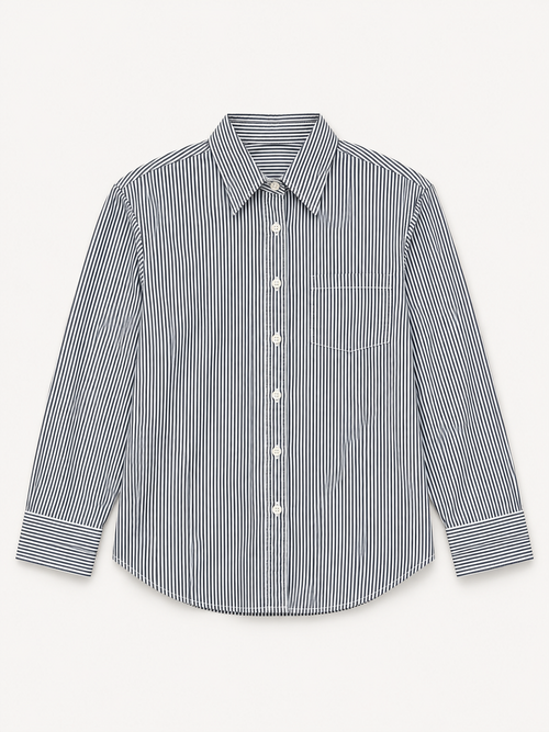 Denimist Adrienne Shrunken Shirt | Black Stripe – front flat lay