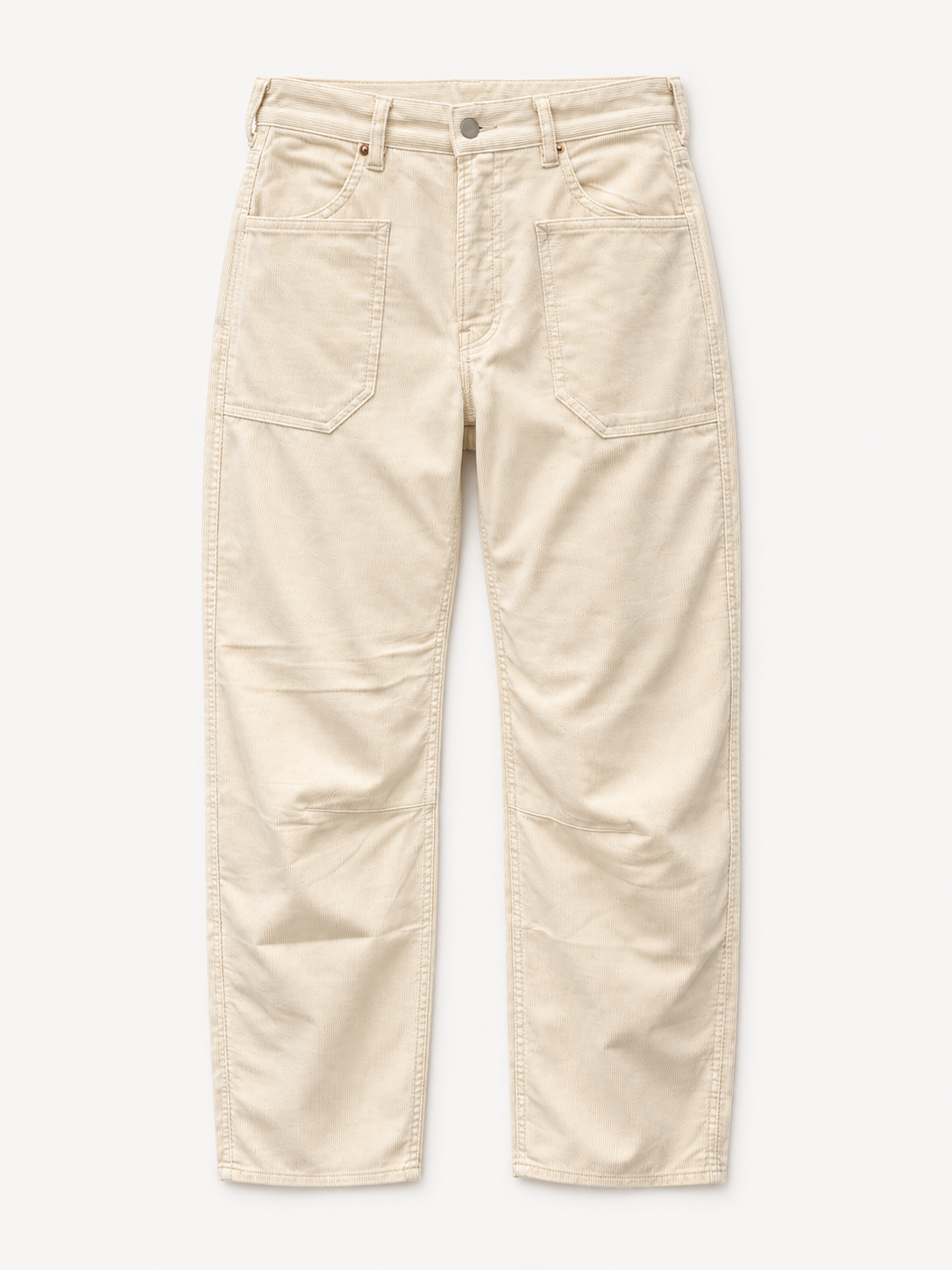 Denimist Bella Utility Pant | Ecru White Pinwale Cord – front flat lay