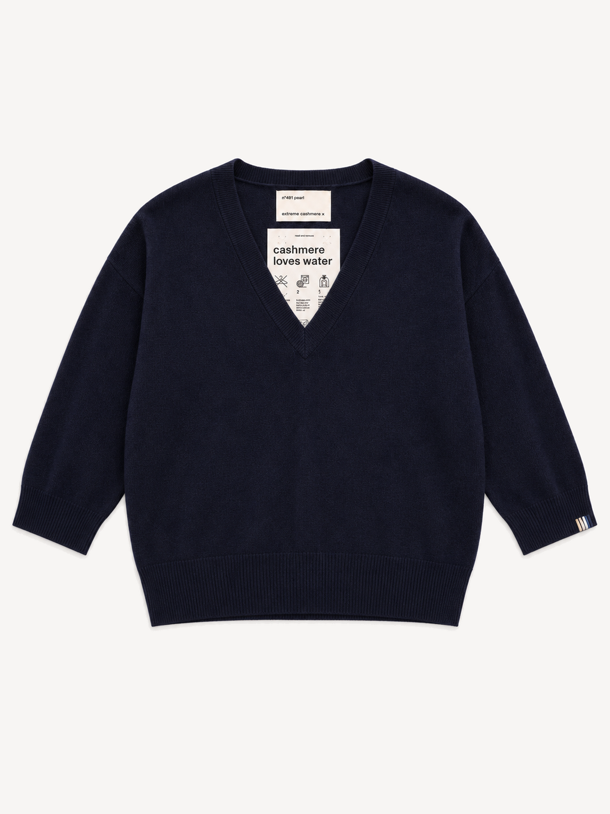 Extreme Cashmere N.491 Pearl in Navy — front flat lay