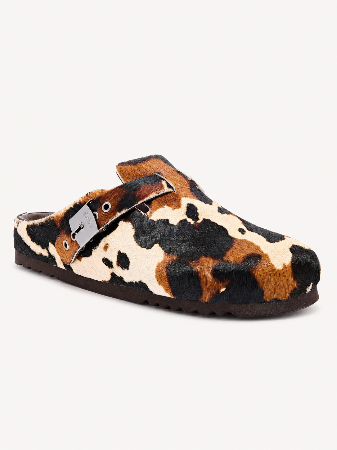 Scholl Grace in Cow Print – front three-quarter view