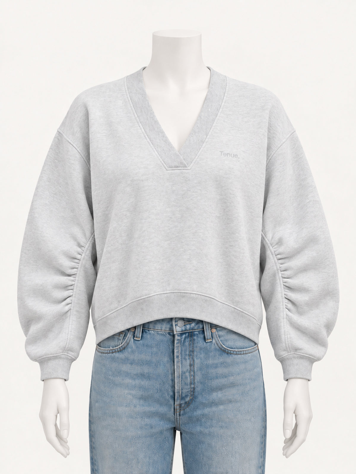 Tenue Quinn V-Neck Sweat | Light Grey Melange – front view